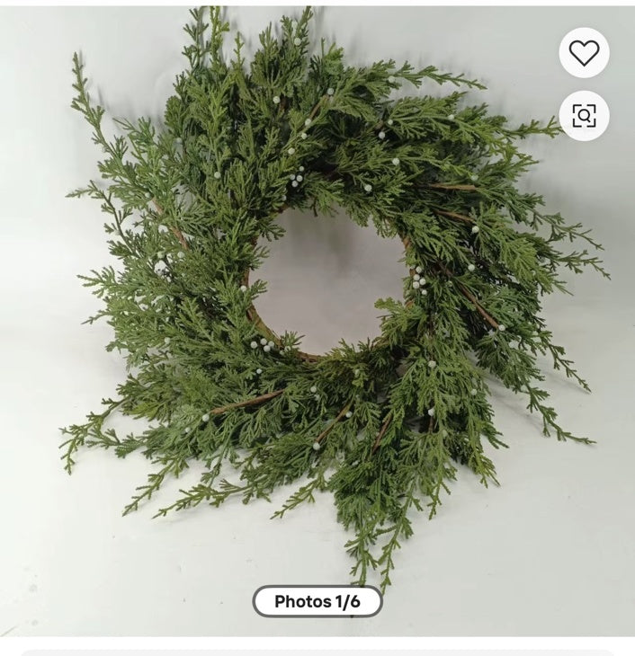 24 inch juniper greenery wreath with delicate white berry accents