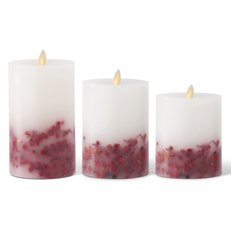 Set of 3- Luminaria Indoor Candles- White & Red Berry - Curated Home Decor