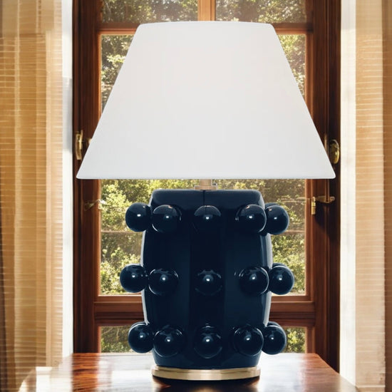 Kelly Wearstler Linden 14" Cordless Table Lamp in Black with Linen Shade - Curated Home Decor