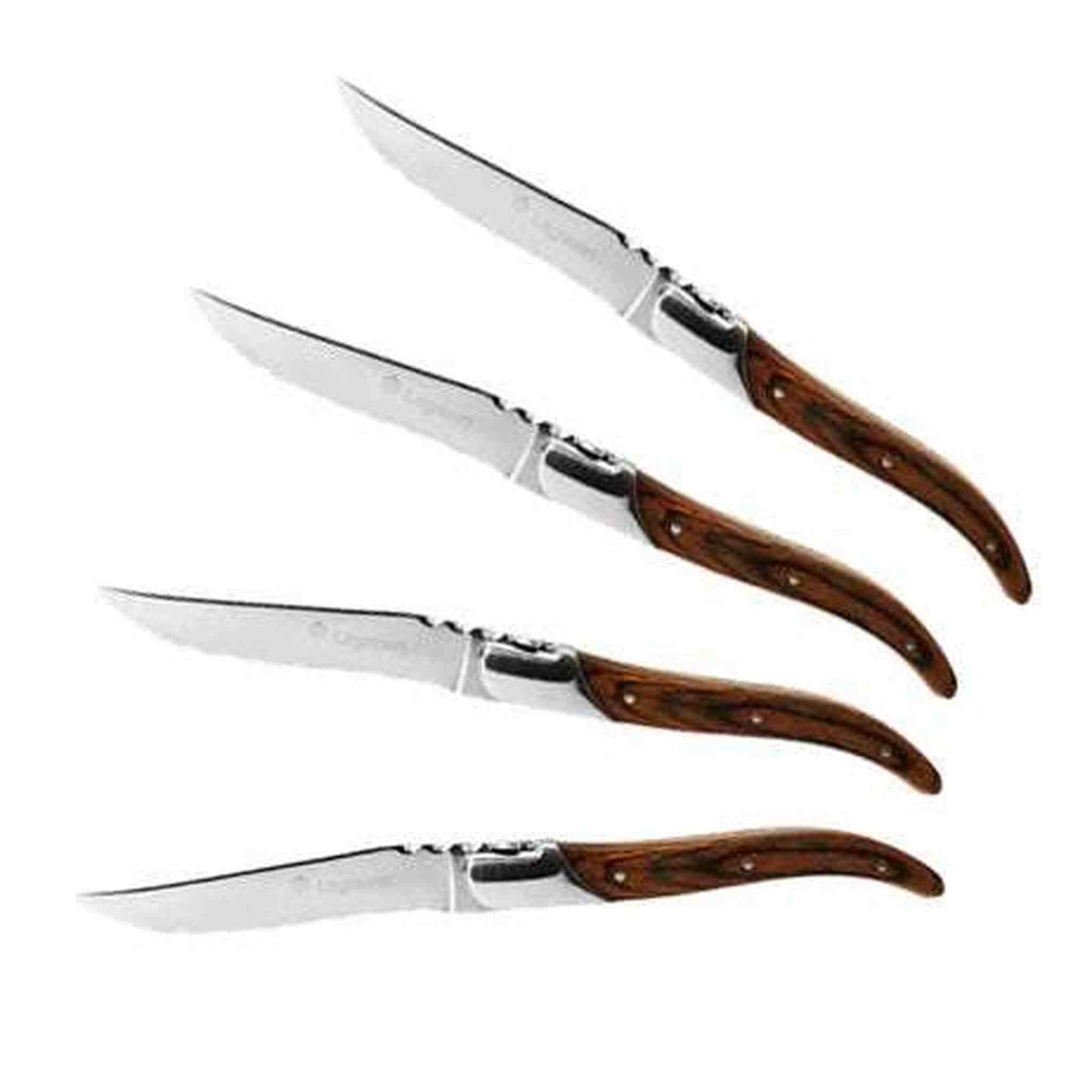 
                  
                    Fassona 4-piece steak knife set with dark wood handles and shiny finished blades
                  
                