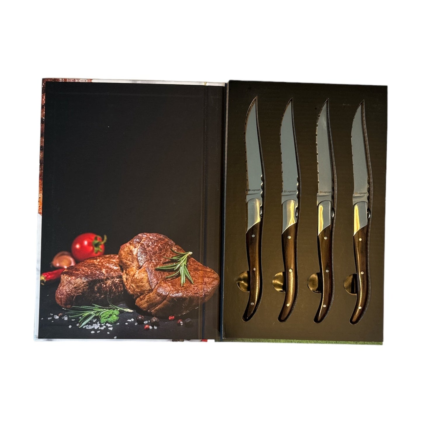 Fassona 4-Piece Steak Knife Set with Dark Wood Handle - Curated Home Decor