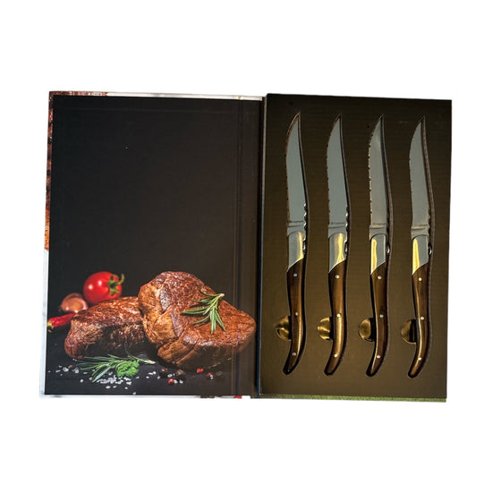 Fassona 4-Piece Steak Knife Set with Dark Wood Handle - Curated Home Decor