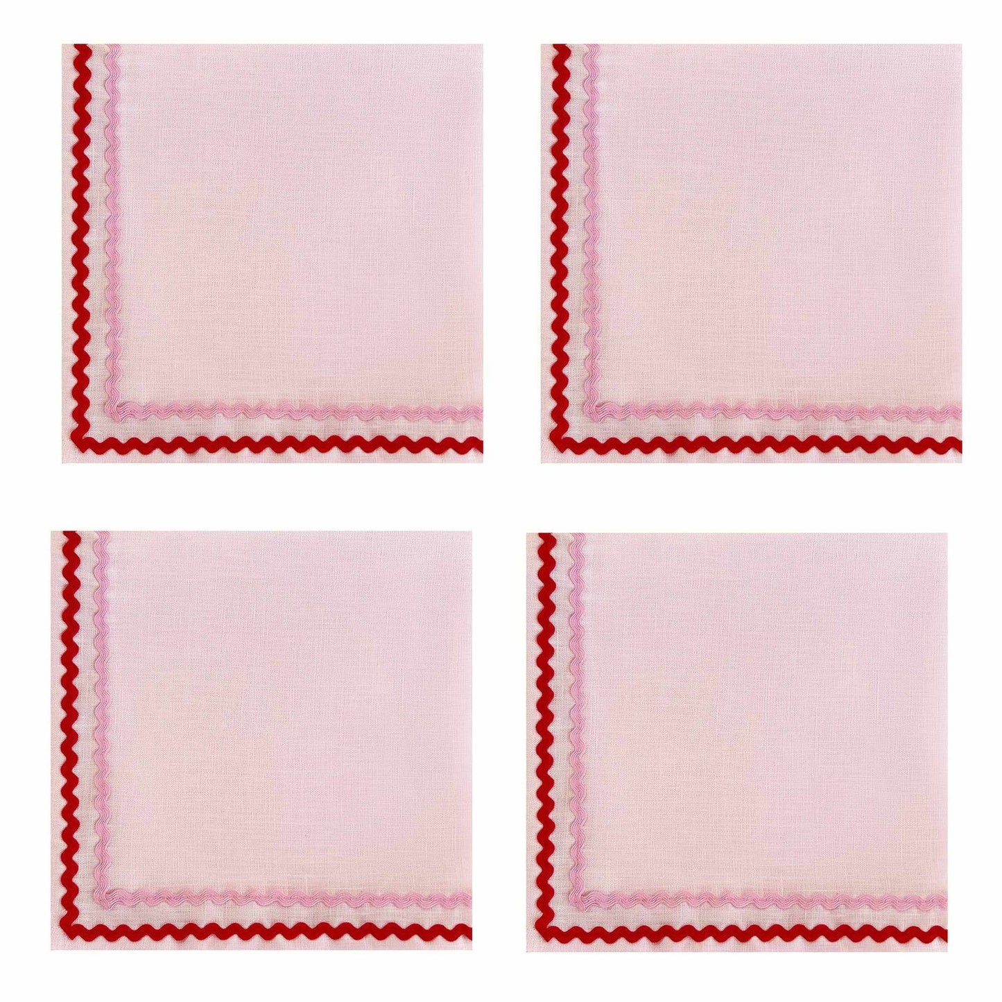 Pink double ric rac linen napkins set of 2 with red and pink wavy borders