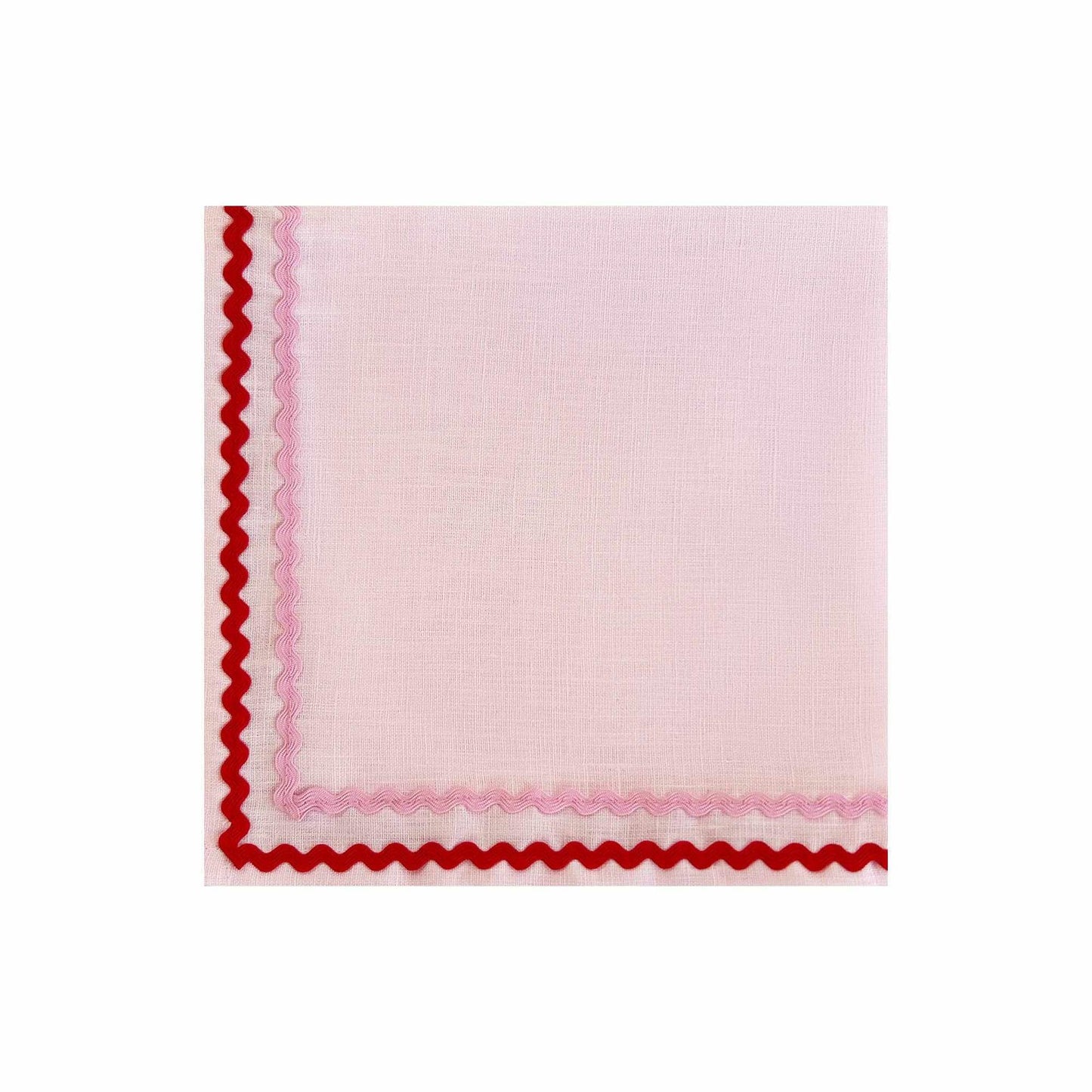 Pink double ric rac edged French linen napkins set of 2, 40x40 cm, stone washed and pre-ironed