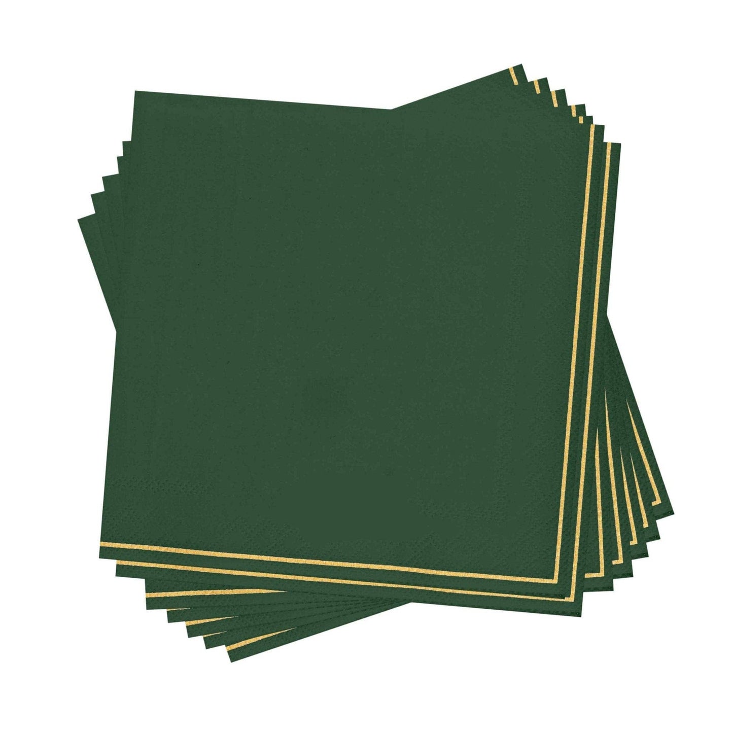 Emerald with Gold Stripe Paper Cocktail Napkins | pack of 20 - Curated Home Decor