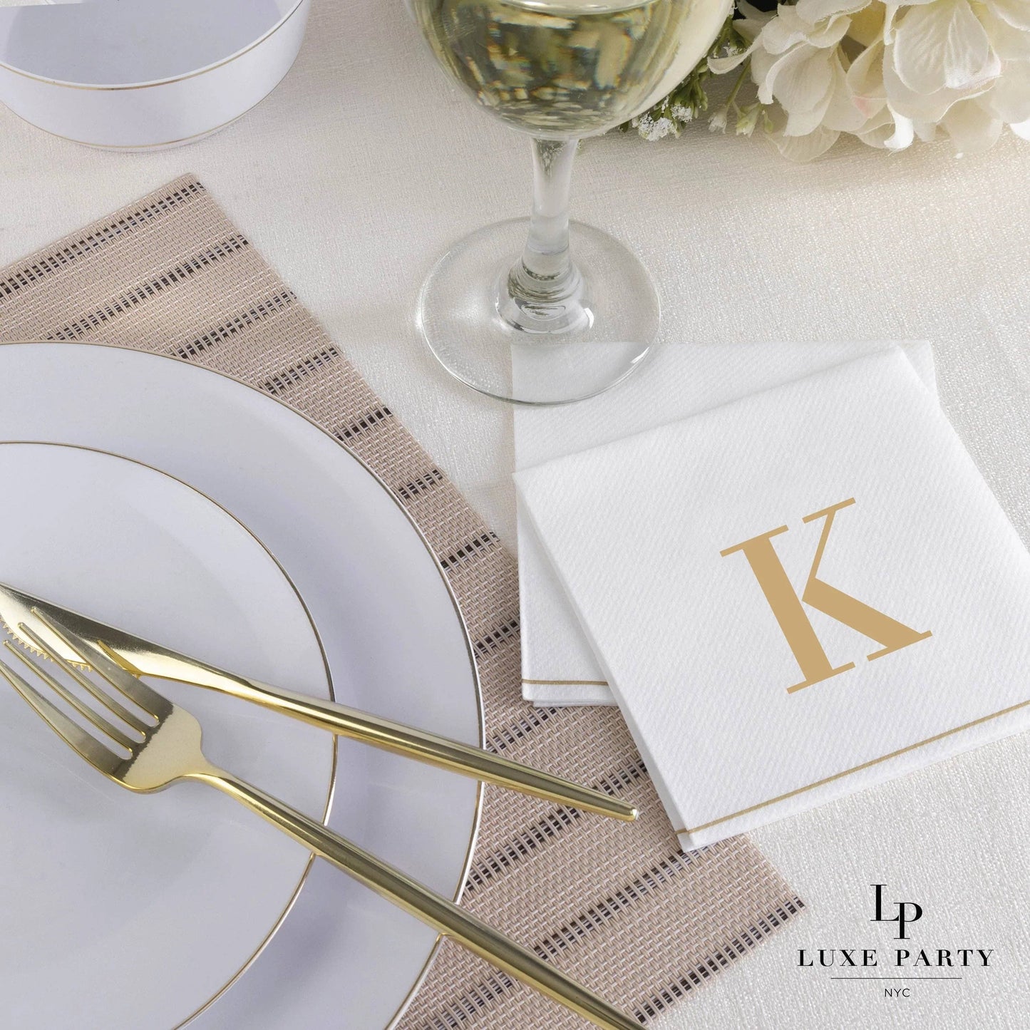 K Gold Monogram Cocktail Paper Napkins - Curated Home Decor