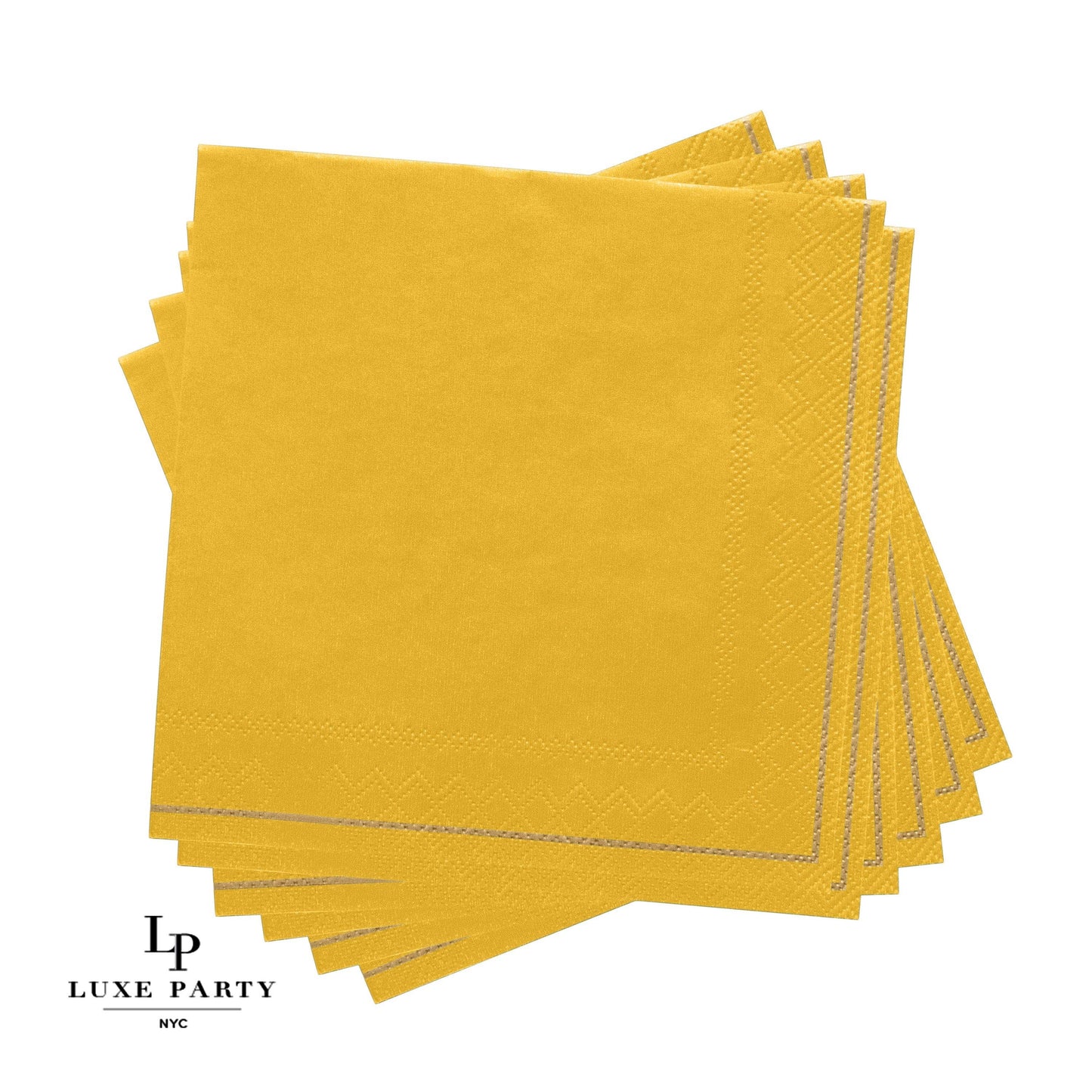 Yellow with Gold Stripe Lunch Napkins | Pack of 20 - Curated Home Decor