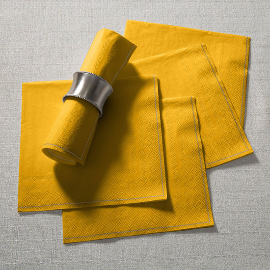 Yellow with Gold Stripe Lunch Napkins | Pack of 20 - Curated Home Decor