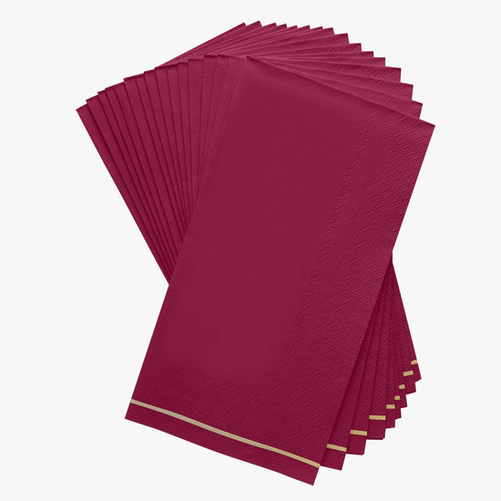 Cranberry with Gold Stripe Guest Paper Napkins | 16 Napkins: 16 Dinner Napkins - 4.25" x 7.75" - Curated Home Decor