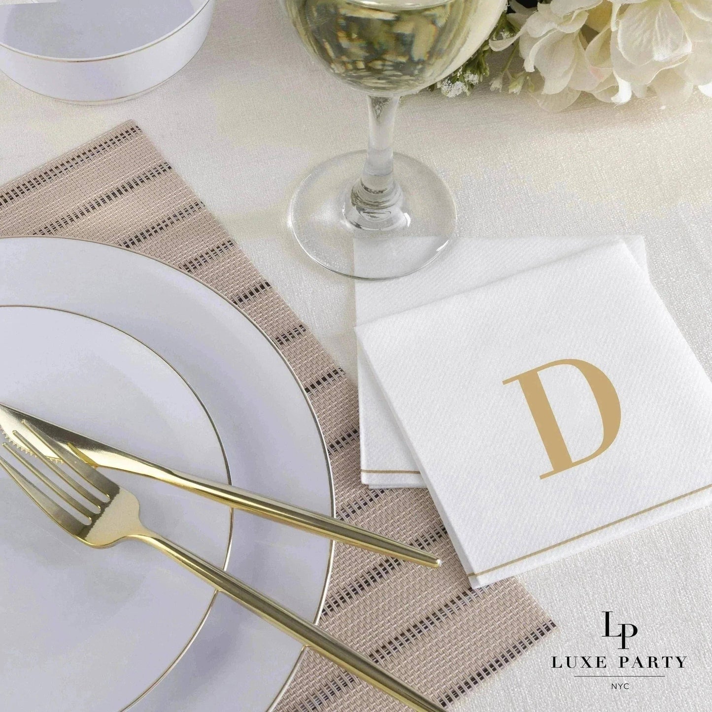 D Gold Monogram Cocktail Paper Napkins 5" x 5" - Curated Home Decor