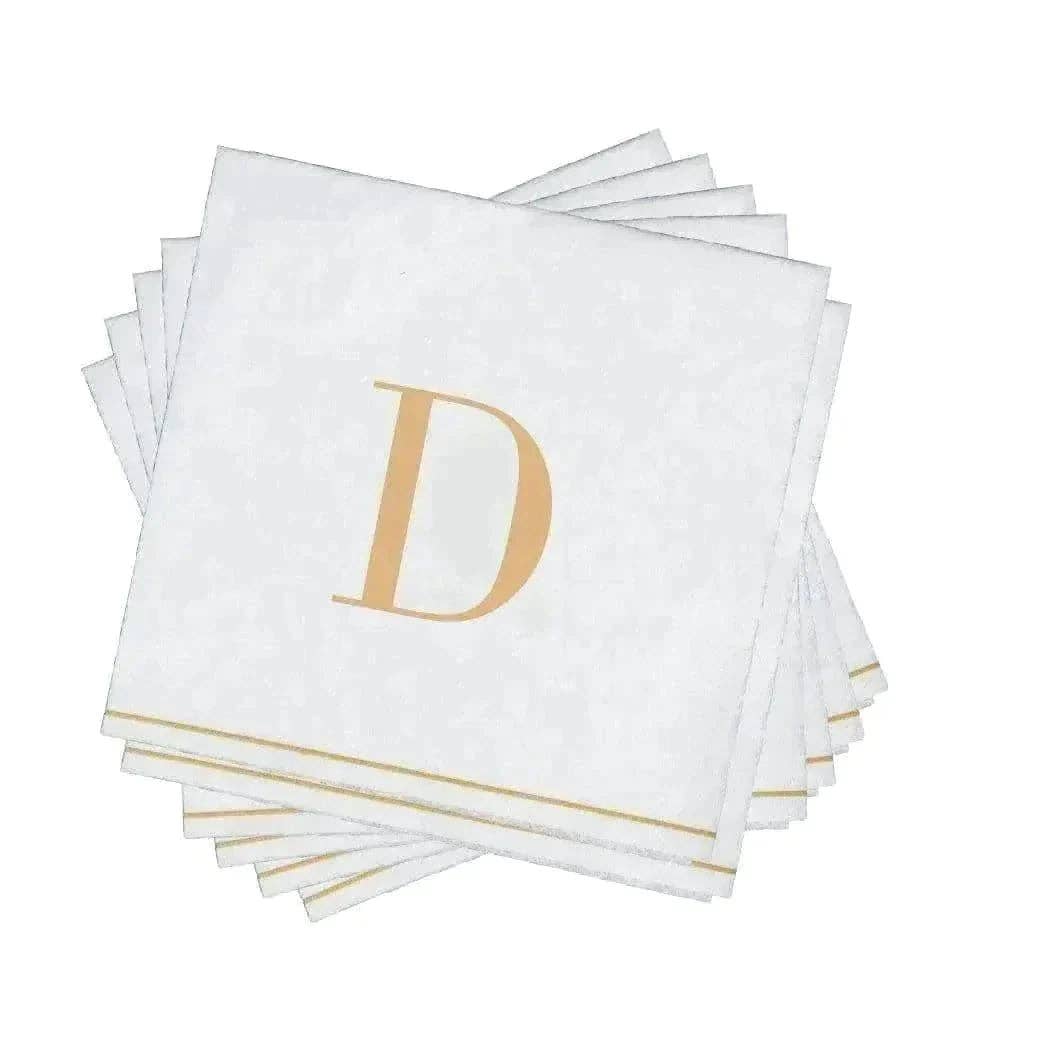 D Gold Monogram Cocktail Paper Napkins 5" x 5" - Curated Home Decor