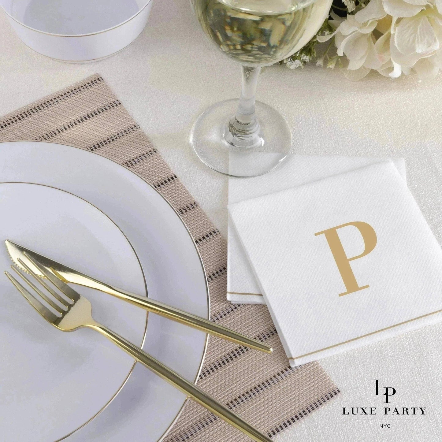 P Gold Monogram Cocktail Paper Napkins - Curated Home Decor