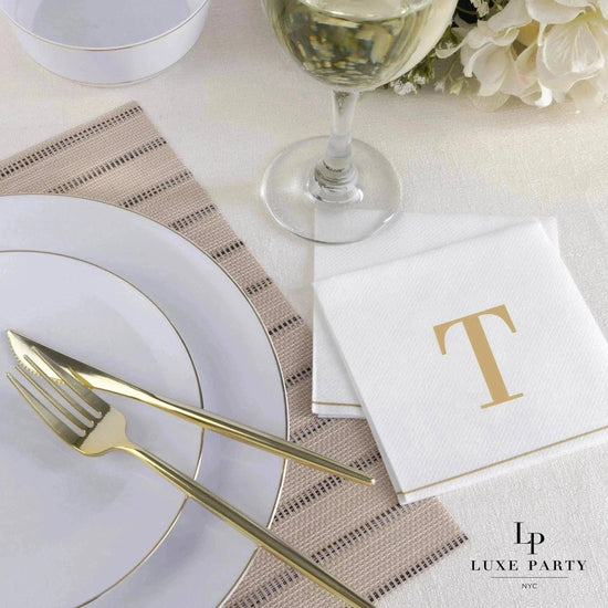 T Gold Monogram Cocktail Paper Napkins - Curated Home Decor