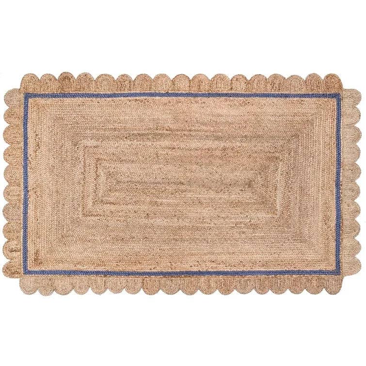 Handmade Mini Scallop Jute Rug - Blue - Curated Home Decor