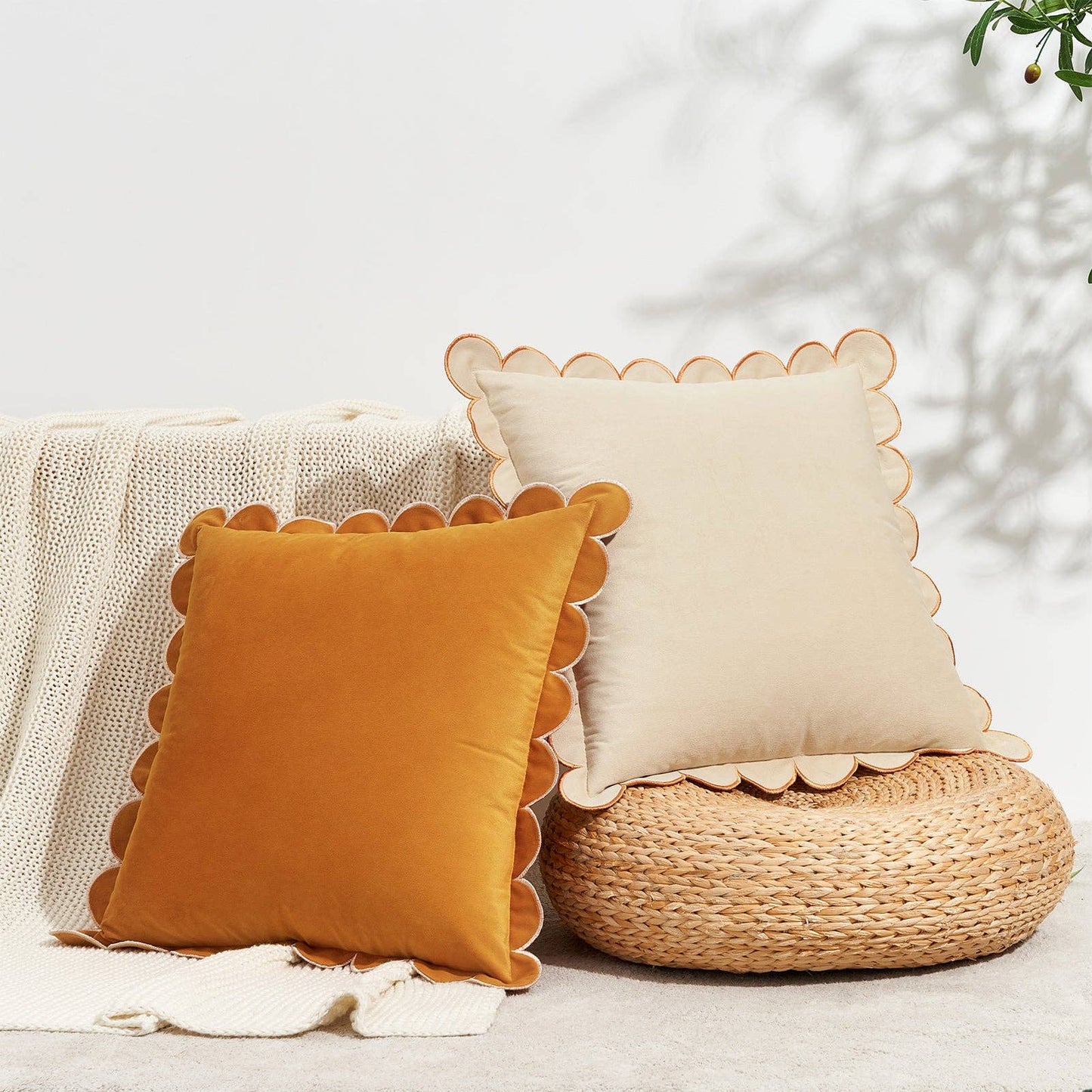 Bri Bri Scalloped  Edge Pillow with Insert 16x16 inch - Curated Home Decor