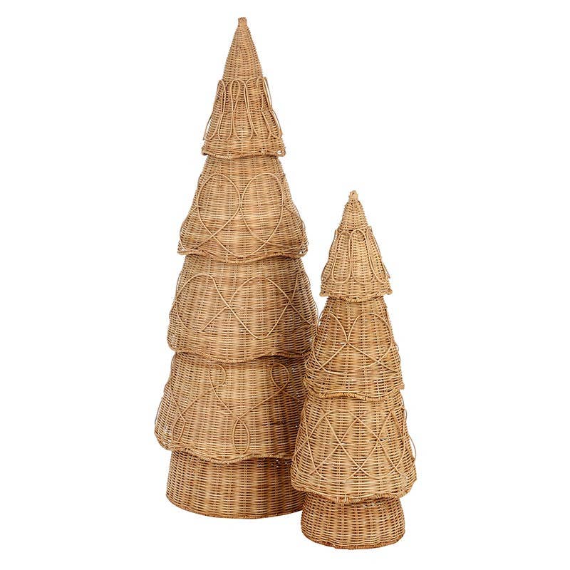 Natural Rattan Tiered Christmas Trees, Set of 2