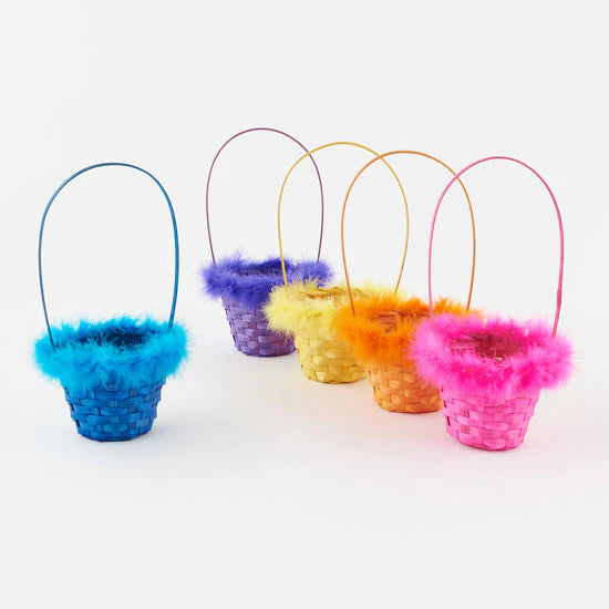 Bamboo Easter Basket With Marabou Trim - Curated Home Decor