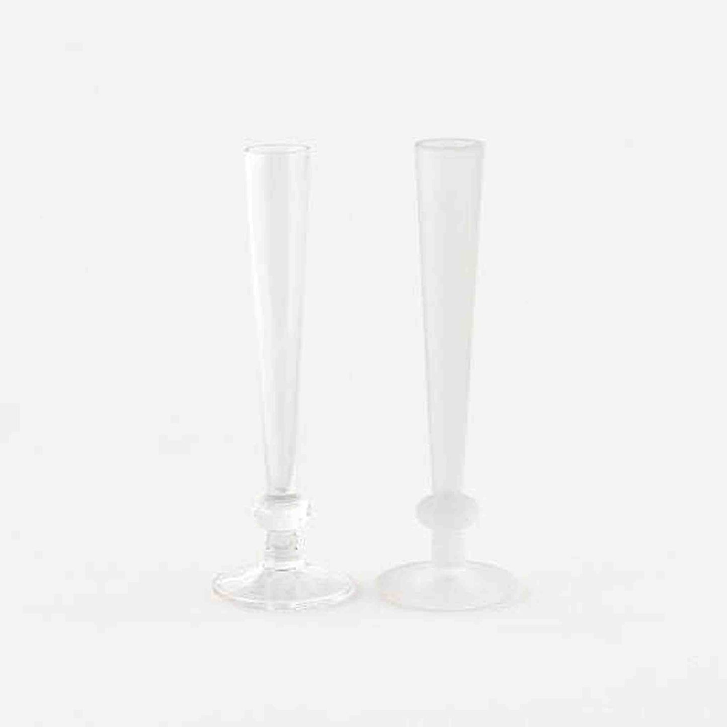 Clear and frosted bud vases, 7.5 inches tall, perfect for small flower trimmings