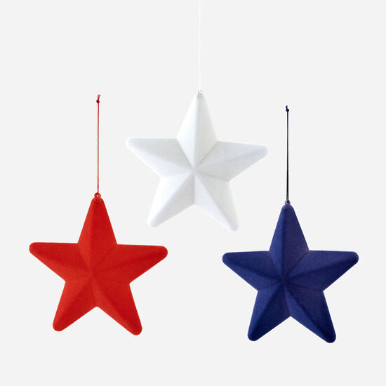 Set of 3 Medium Flocked Hanging Stars - Curated Home Decor