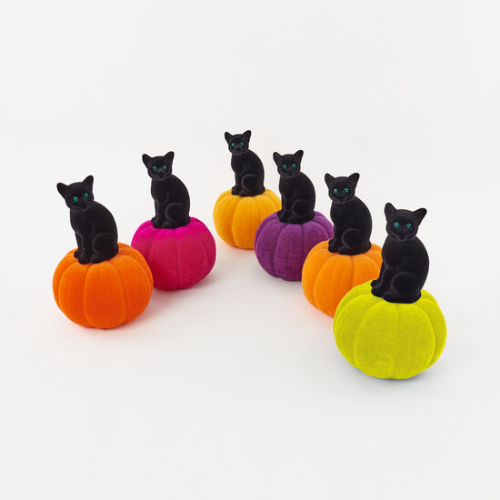 Flocked Cat on Pumpkin - Curated Home Decor