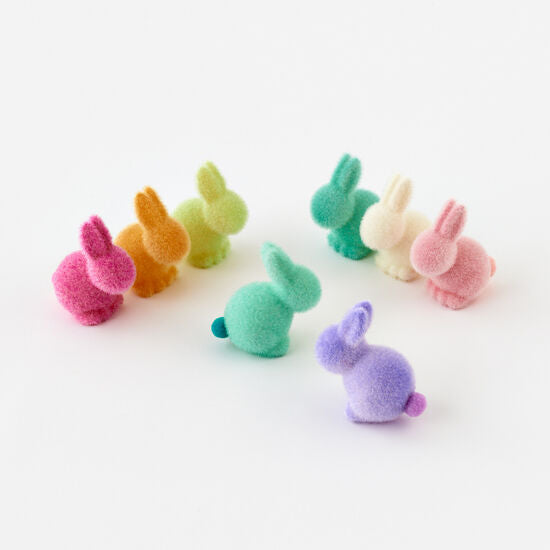 3.5" Pastel Flocked Bunnies with Pom Pom Tails - Curated Home Decor