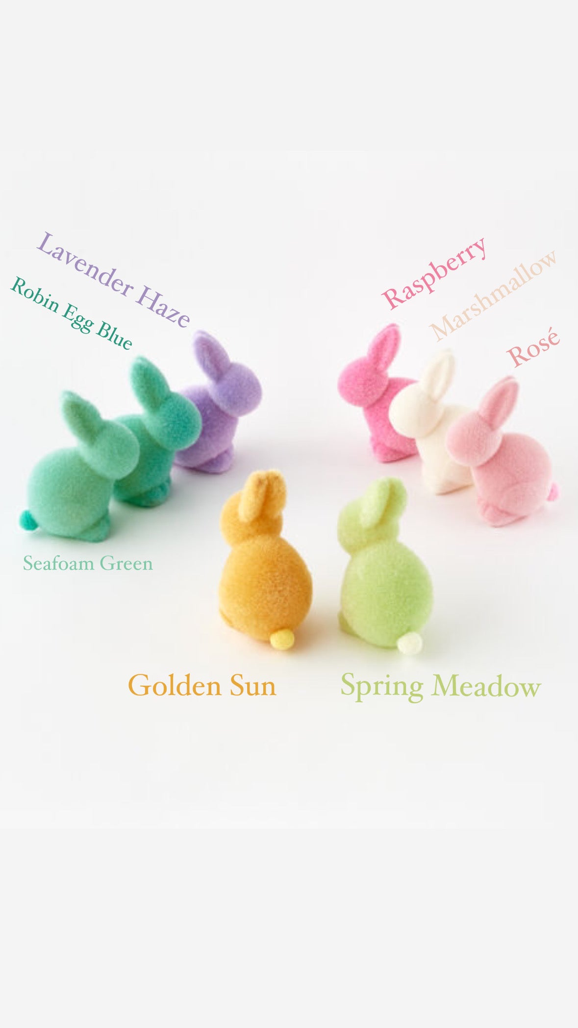 7" Pastel Flocked Bunnies with Pom Pom Tails - Curated Home Decor