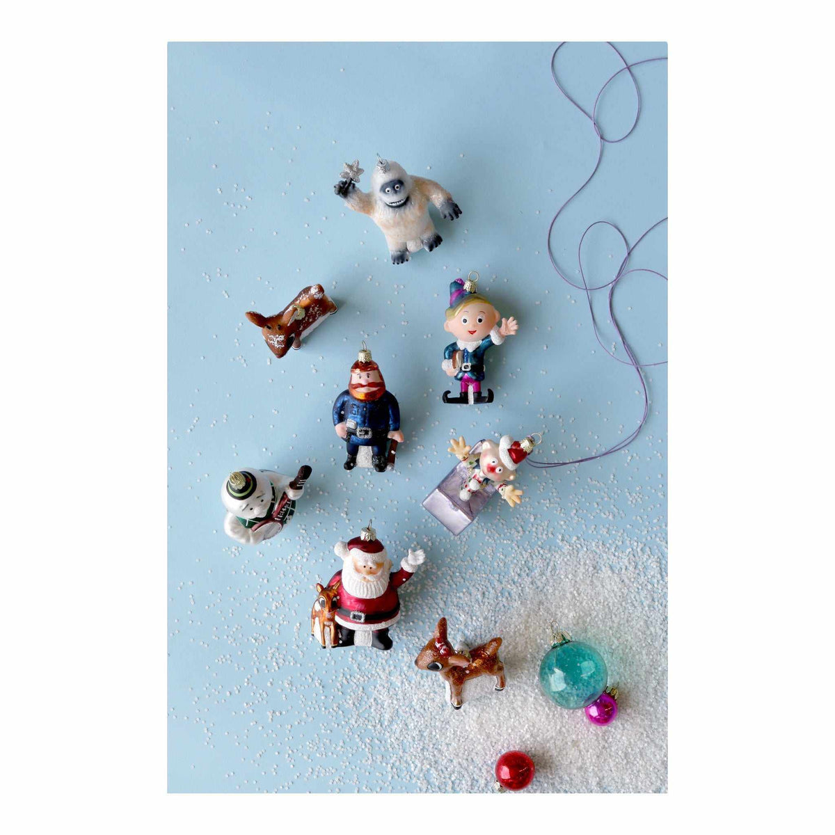 
                  
                    Retro Rudolph Ornaments by Cody Foster & Co. featuring vintage-style holiday characters with matte-glitter finish, 3.5-4 inches tall.
                  
                