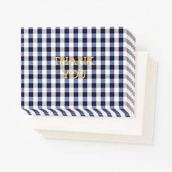 Navy Gingham Thank You Card - Curated Home Decor