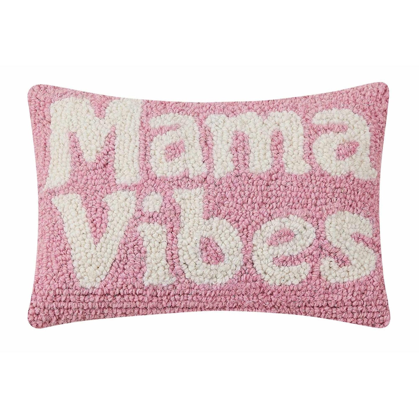 Mama Vibes Hook Pillow pink wool hooked 8x12 inch throw pillow with velvet backing
