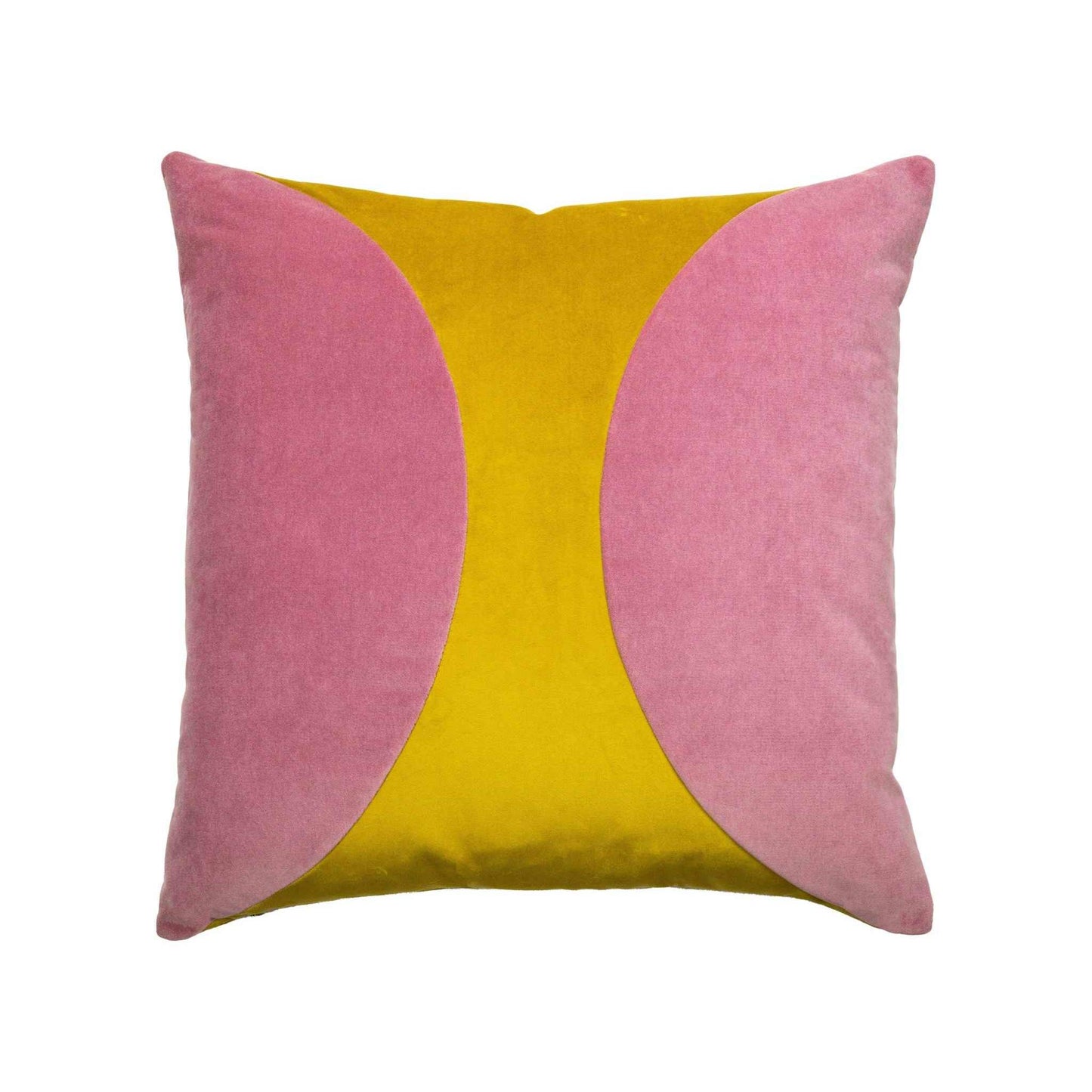 Liv Pillow in dusty rose velvet with brass color blocking, reversible design, 22x22 inches, luxurious velvet texture, USA made accent pillow