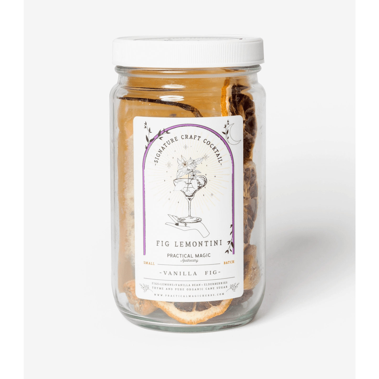 Botanical Craft Cocktail Fig Lemontini jar with dried figs and lemon slices