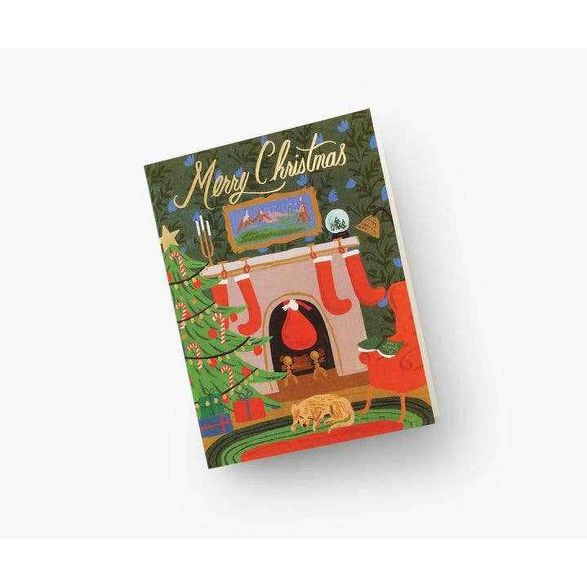 Christmas Eve Scene Card with metallic gold foil and blank interior on natural white paper