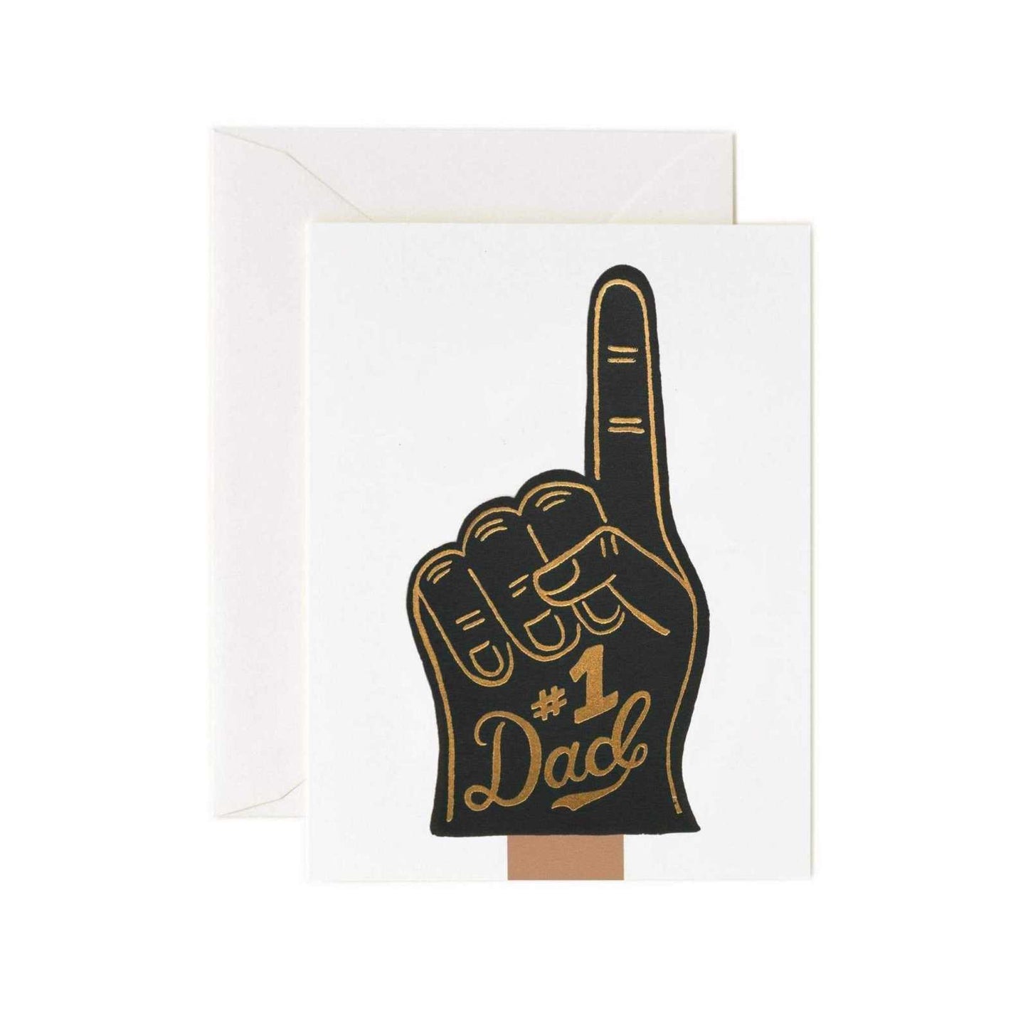 Father’s Day card with metallic gold foil and bold full-color #1 Dad design on natural white paper