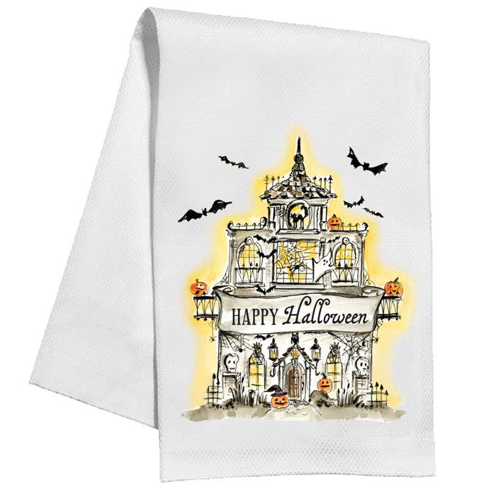 Happy Halloween Haunted House Pagoda Kitchen Towel - Curated Home Decor