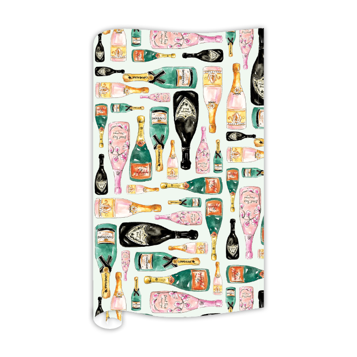 Handpainted champagne bottles pattern wrapping paper roll with colorful festive designs
