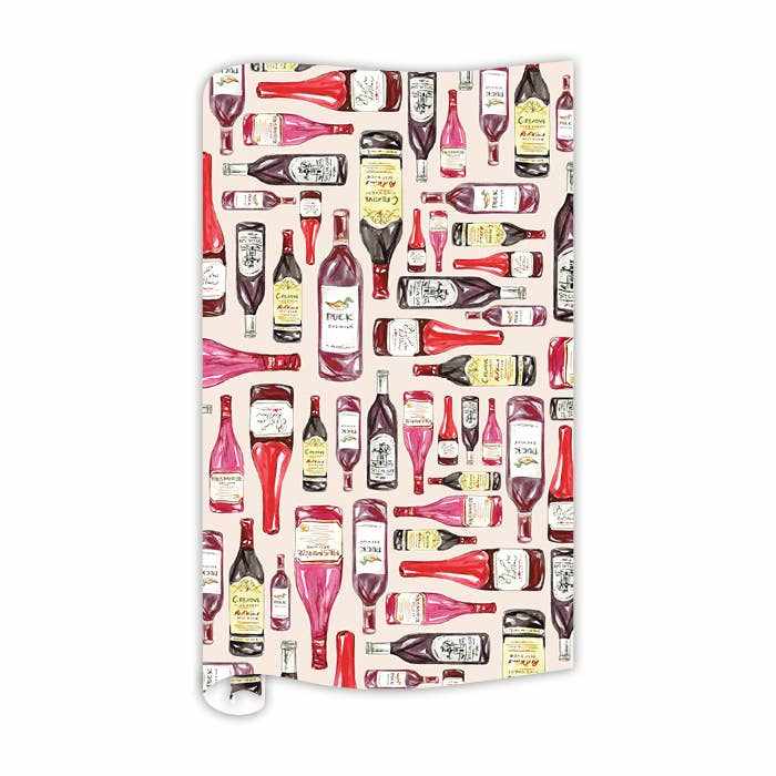 Handpainted red wine bottles patterned gift wrapping paper roll 30x8 ft