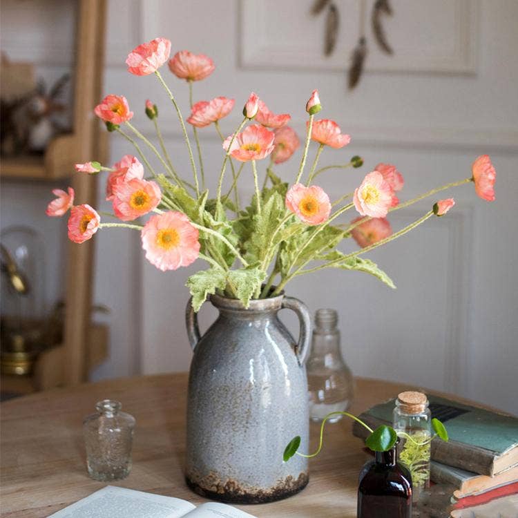 Silk Common Poppy Flower Stem in Pink - Curated Home Decor