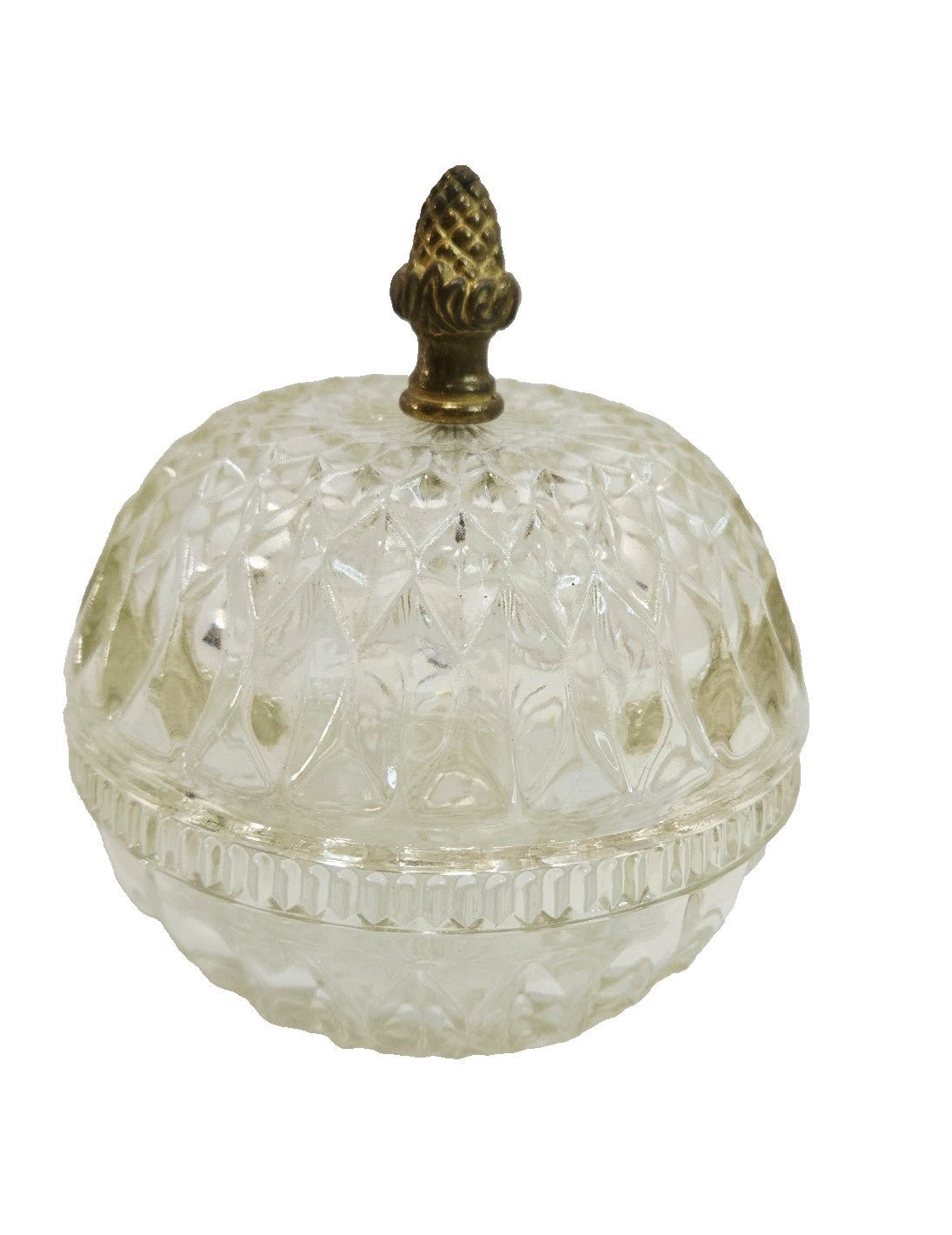 Vintage Indiana Glass Mt. Vernon Covered Candy Dish with Brass Acorn Finial - Curated Home Decor