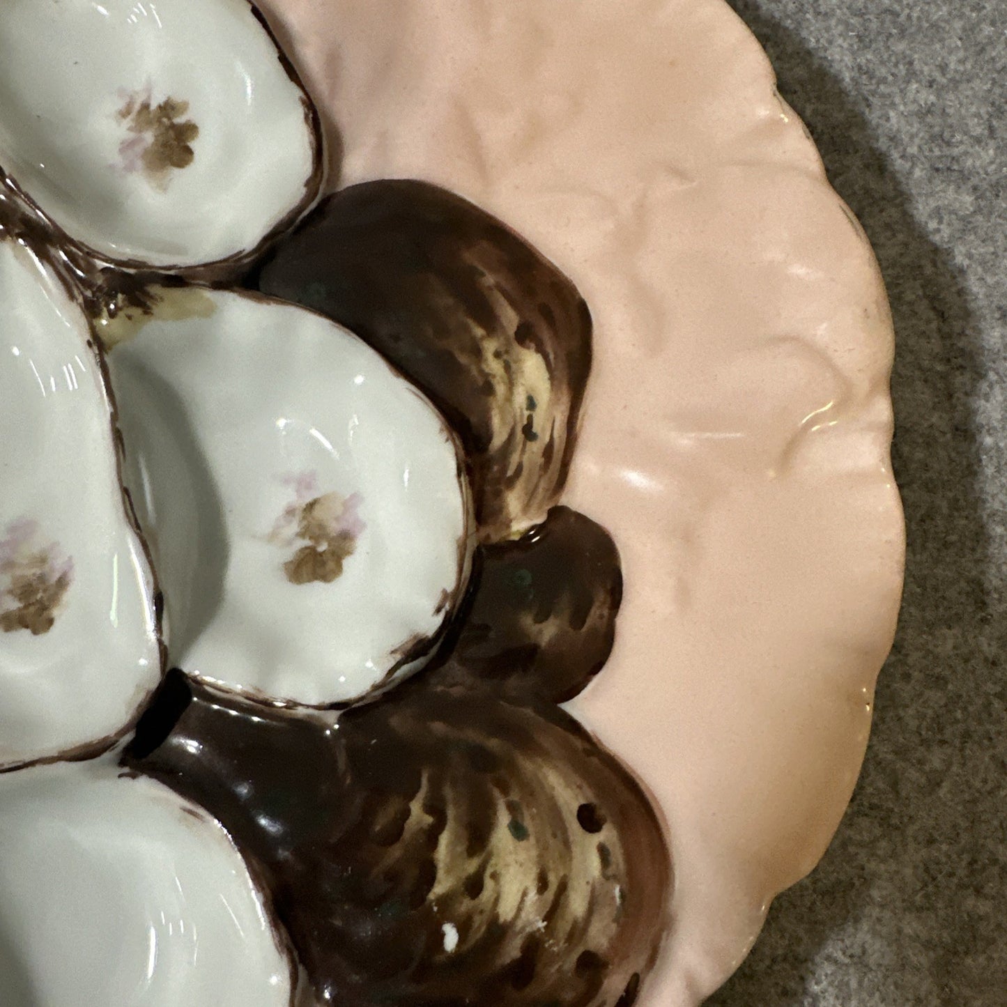 
                  
                    Haviland Limoges oyster plate wells detail
                  
                