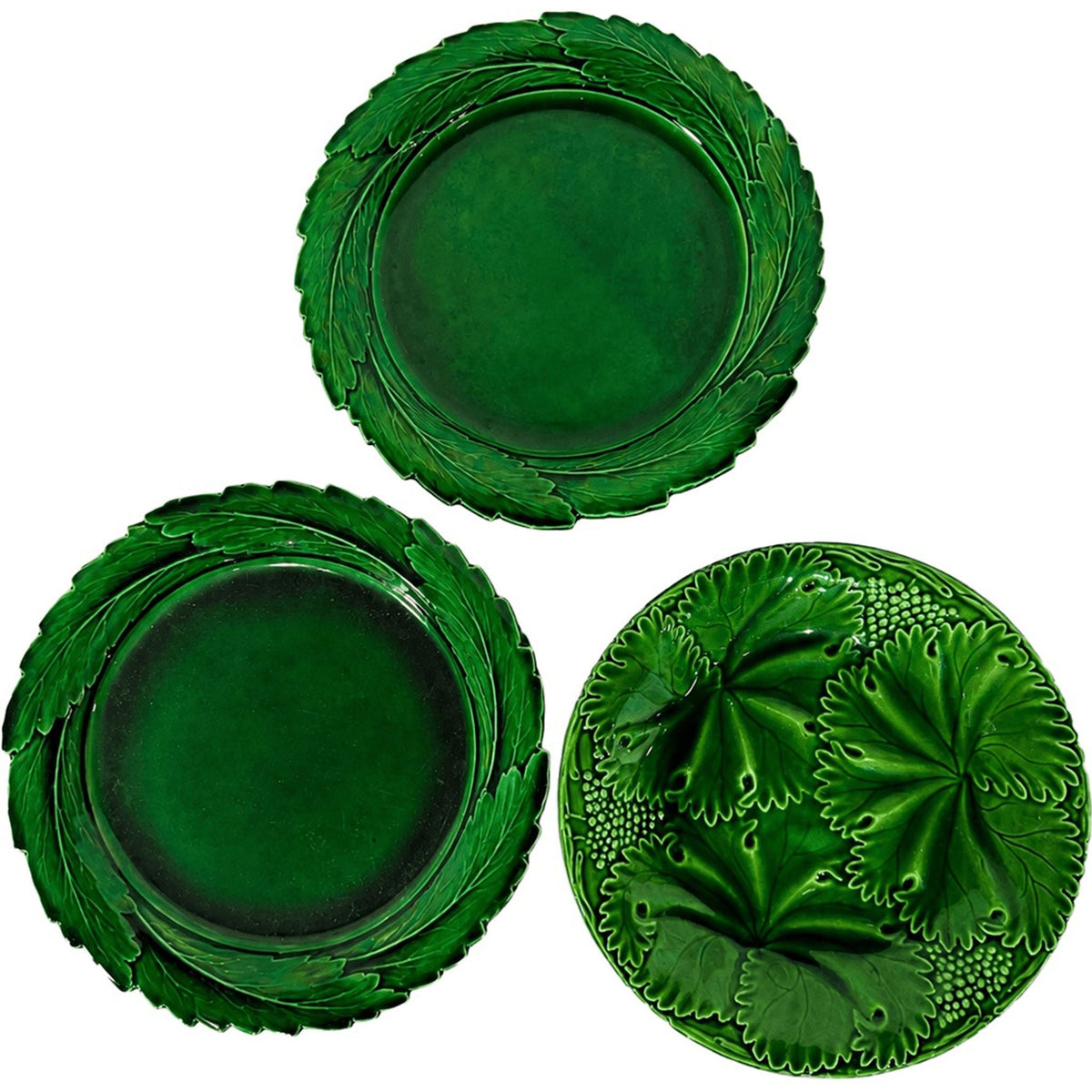 Vintage Portuguese Green Majolica Leaf Plates — Set of 3 - Curated Home Decor