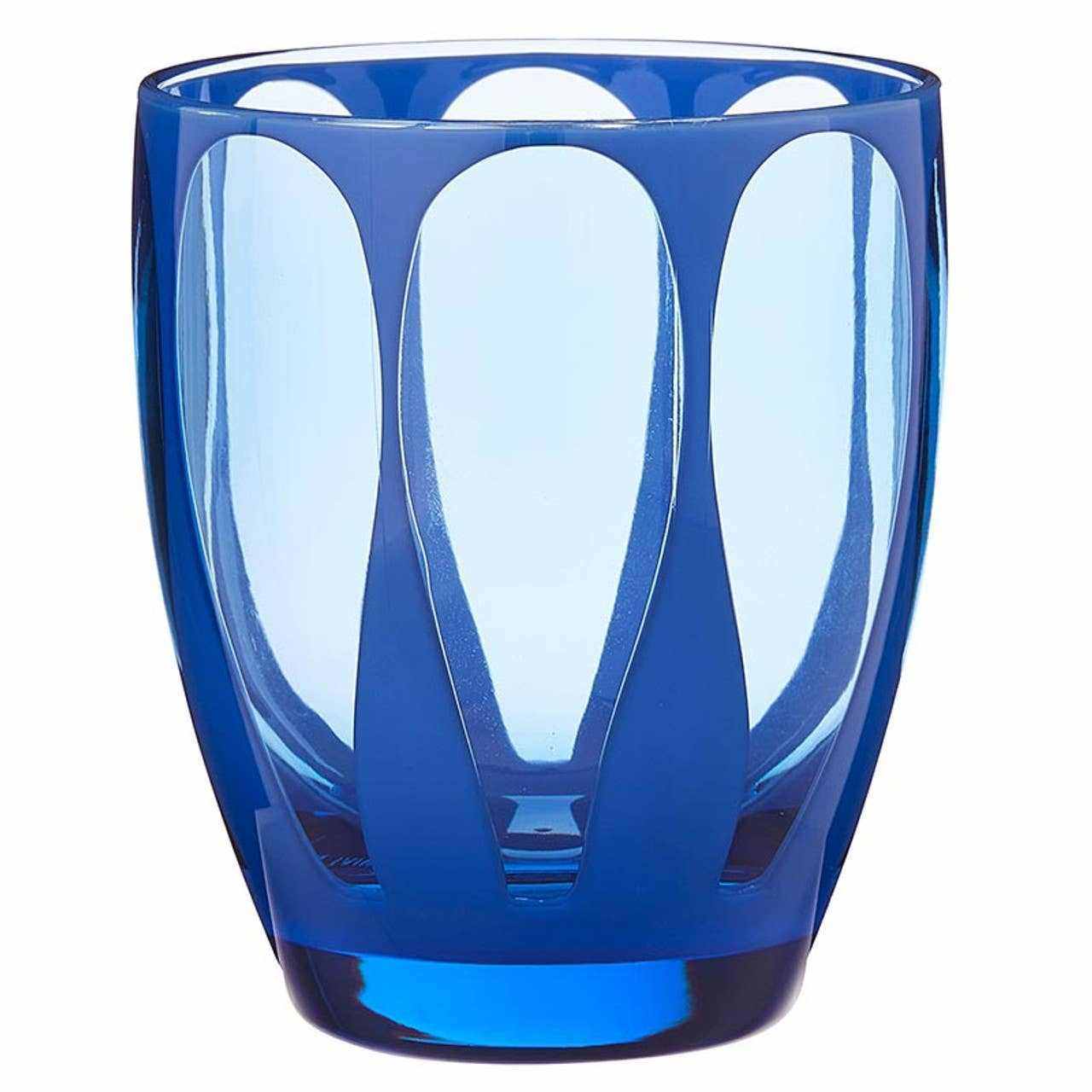Blue acrylic cup with retro design, 14 oz, 4-inch height, ideal for outdoor use