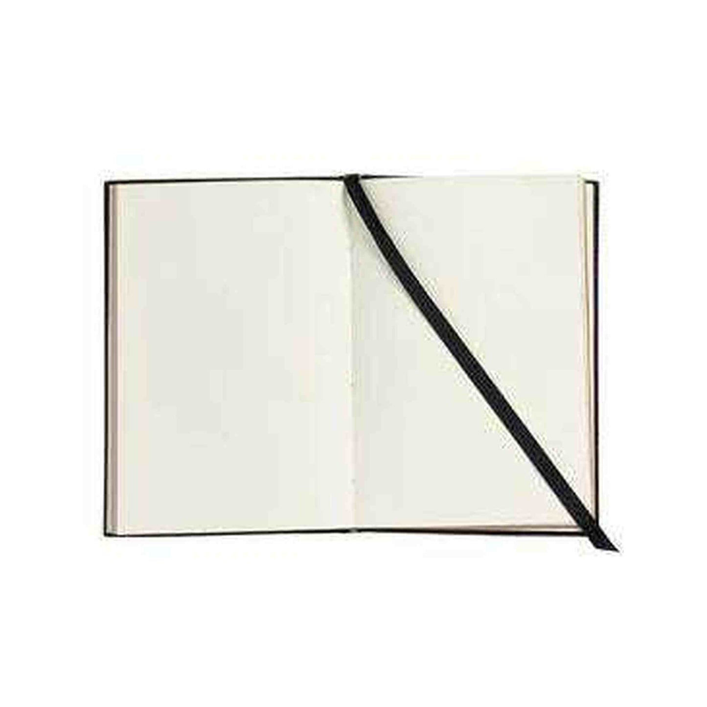 Gentleman's Notes Notebook open with cream dot grid pages and black ribbon marker