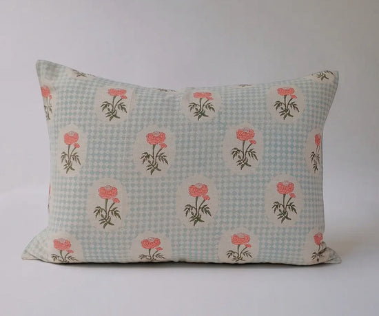 Linen Hand Block-Printed Pillowcase in Sky Blue - Curated Home Decor