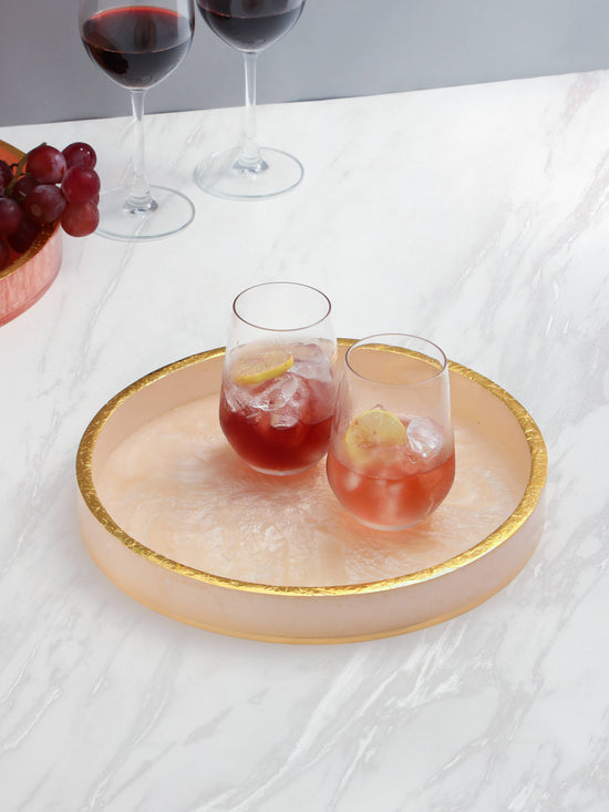 Blush Resin Round Serving  Tray - Curated Home Decor