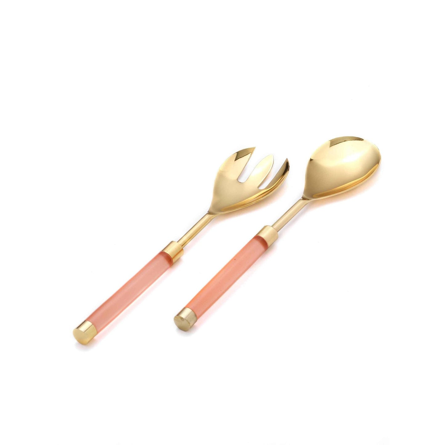 Gold & Resin Salad Server 2-piece set with goldtone bowls and translucent resin handles