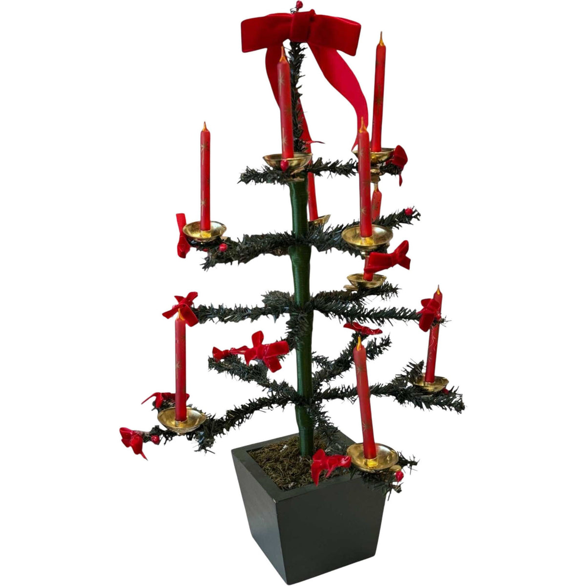 Vintage Tabletop Tree with Red Glass Candle Ornaments - Curated Home Decor