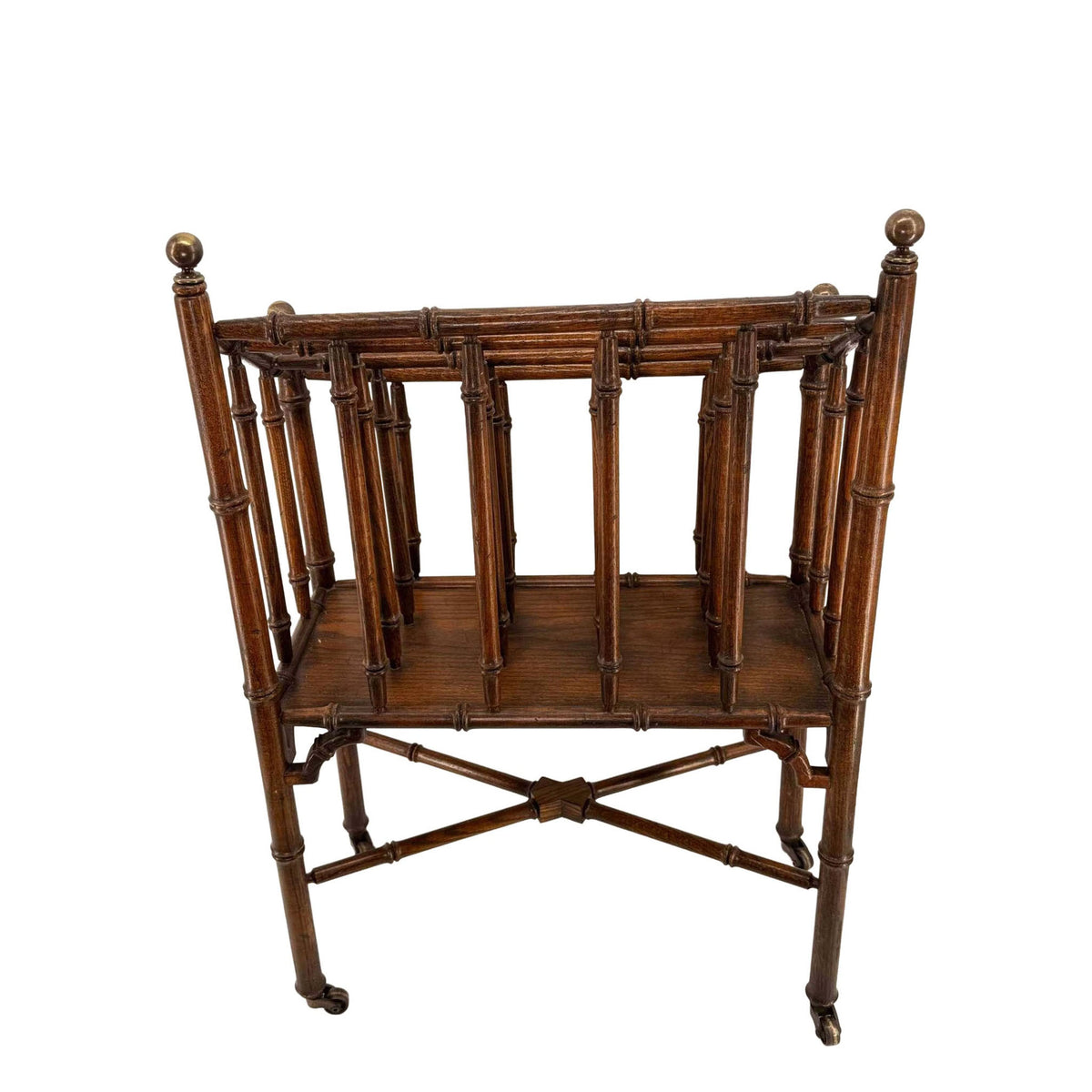 Vintage Rolling Faux Bamboo Wooden Magazine Rack - Curated Home Decor