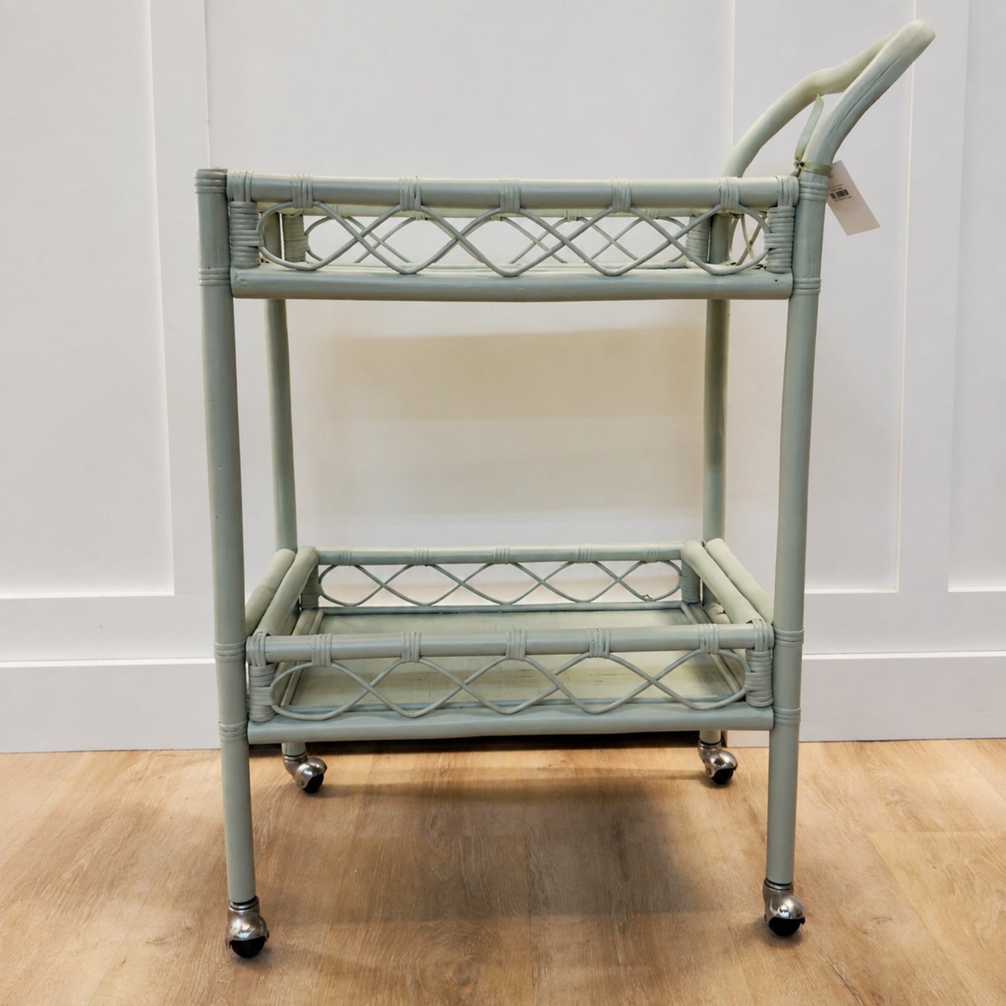 
                  
                    Vintage Sage Green Rattan Bar Cart - Curated Home Decor
                  
                