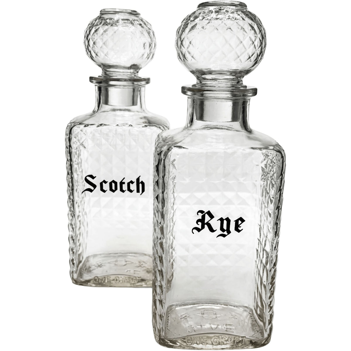 Vintage Scotch & Rye Diamond-Cut Glass Decanter Set - Curated Home Decor