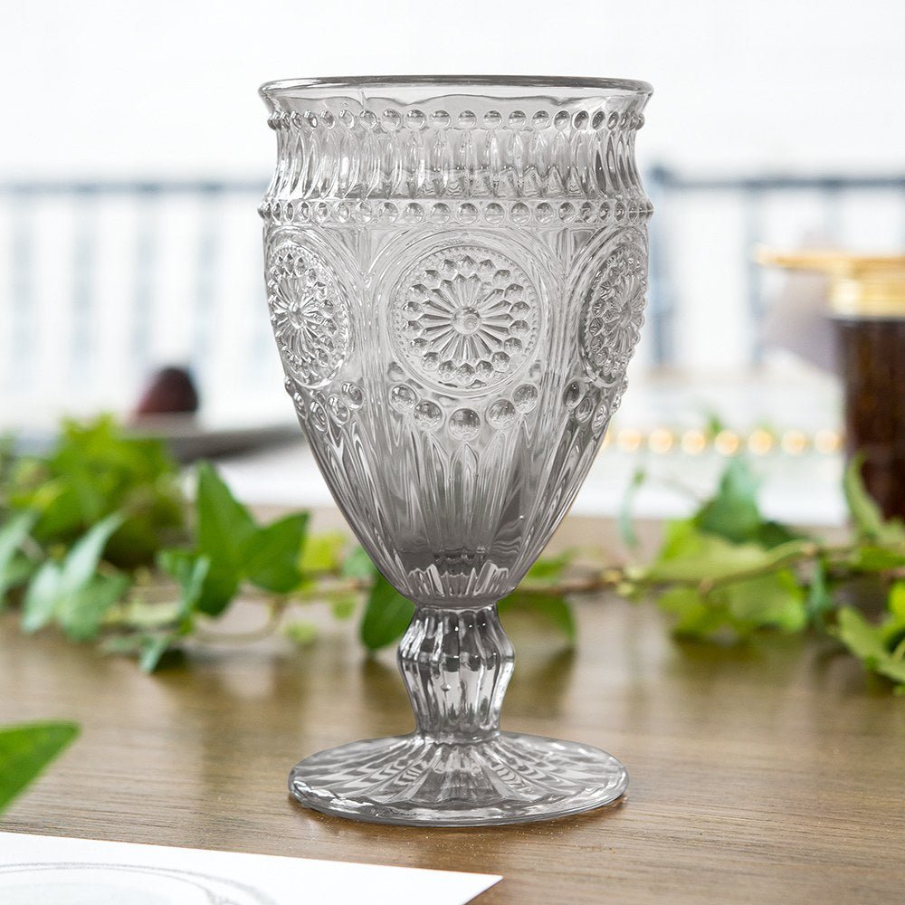 Vintage Style Pressed Glass Wine Goblet - Clear
